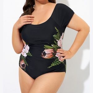 NWT Meet.Curve Black Mesh Flower Lady One Piece Swimsuit size 3xl